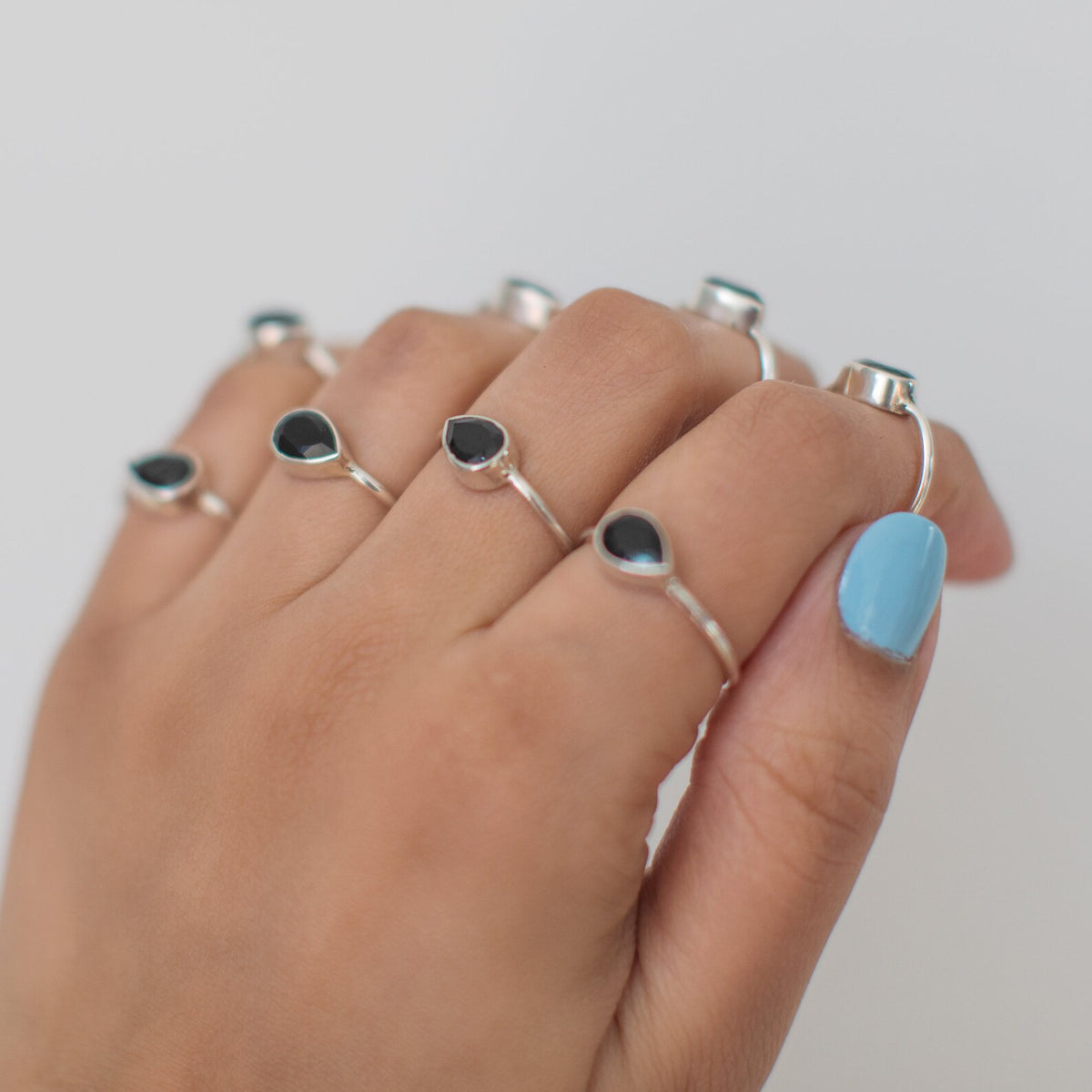 Pear Teardrop Black Onyx Handmade Silver Ring