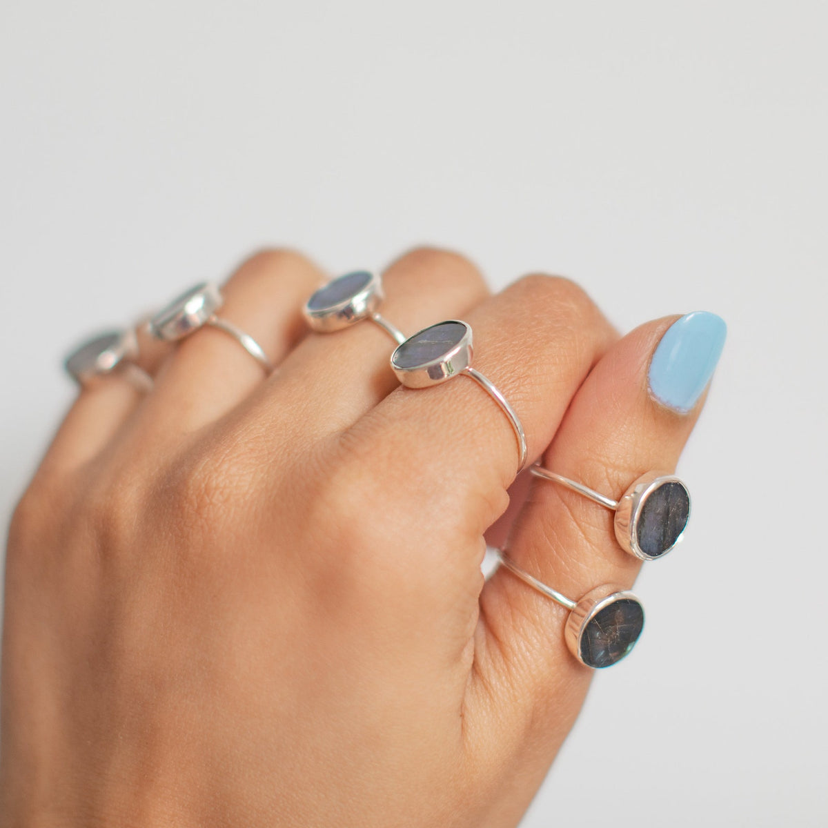 Rainbow Labradorite Round Gemstone 925 Silver Ring