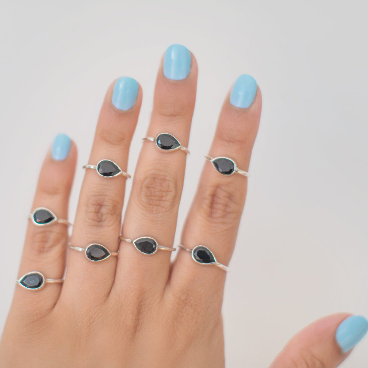 Pear Teardrop Black Onyx Handmade Silver Ring
