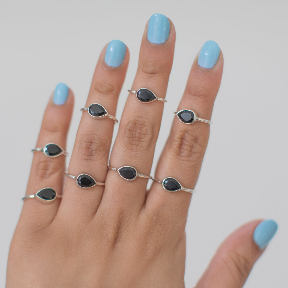 Pear Teardrop Black Onyx Handmade Silver Ring