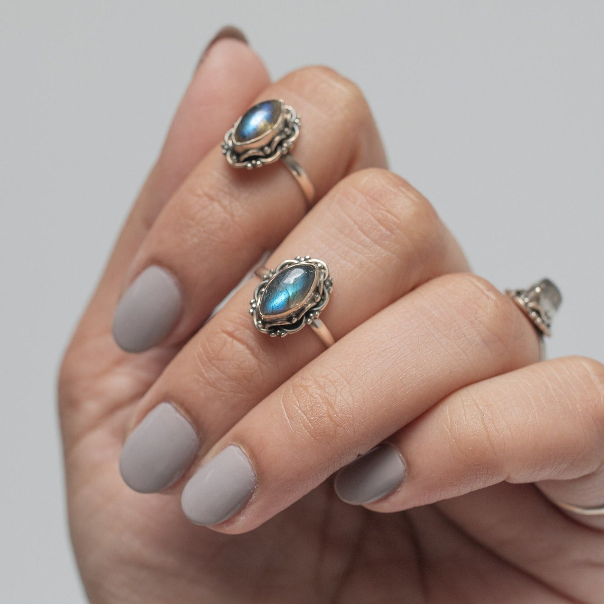 Marquise Labradorite Silver Ring, Boho Witchy Ring