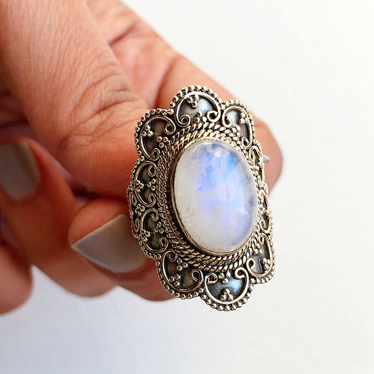 Boho Moonstone Ring, Moonstone Crystal Ring