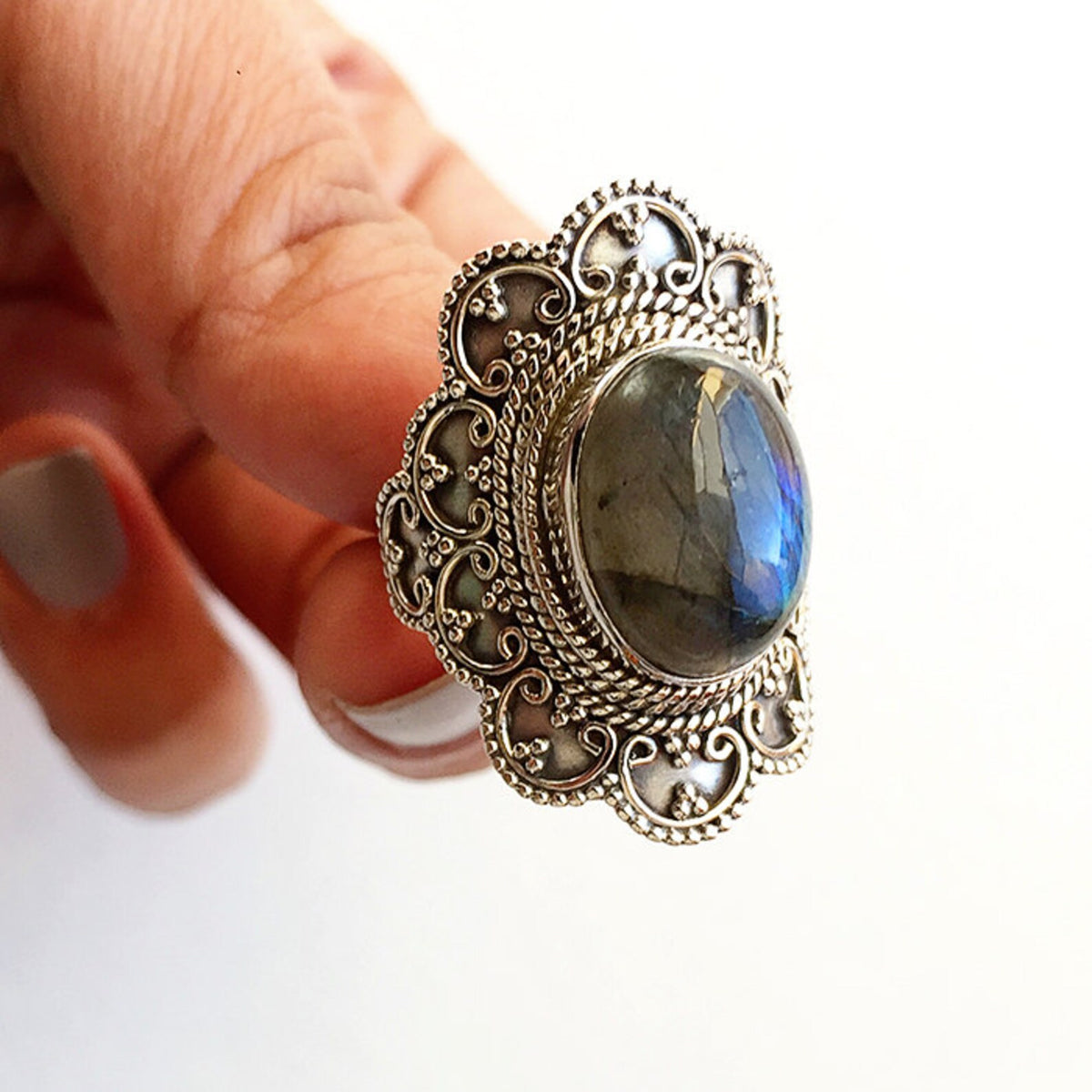 Rainbow Labradorite Ring, Oval Gemstone Ring