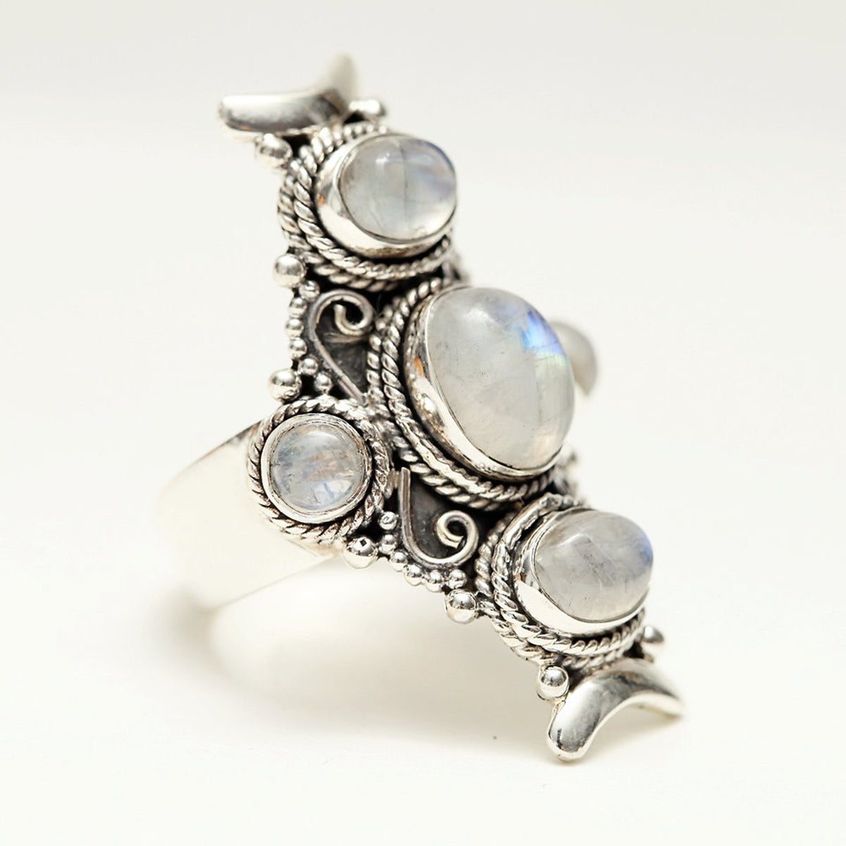 Large Bohemian Ring, Moon Stone Ring Sterling Silver
