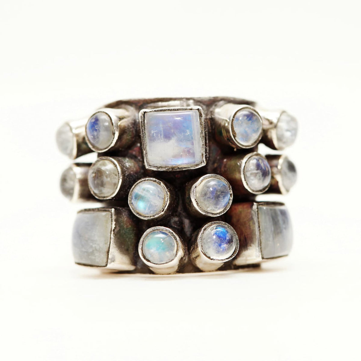 Gemstone Cluster Ring, Silver Cuff Ring