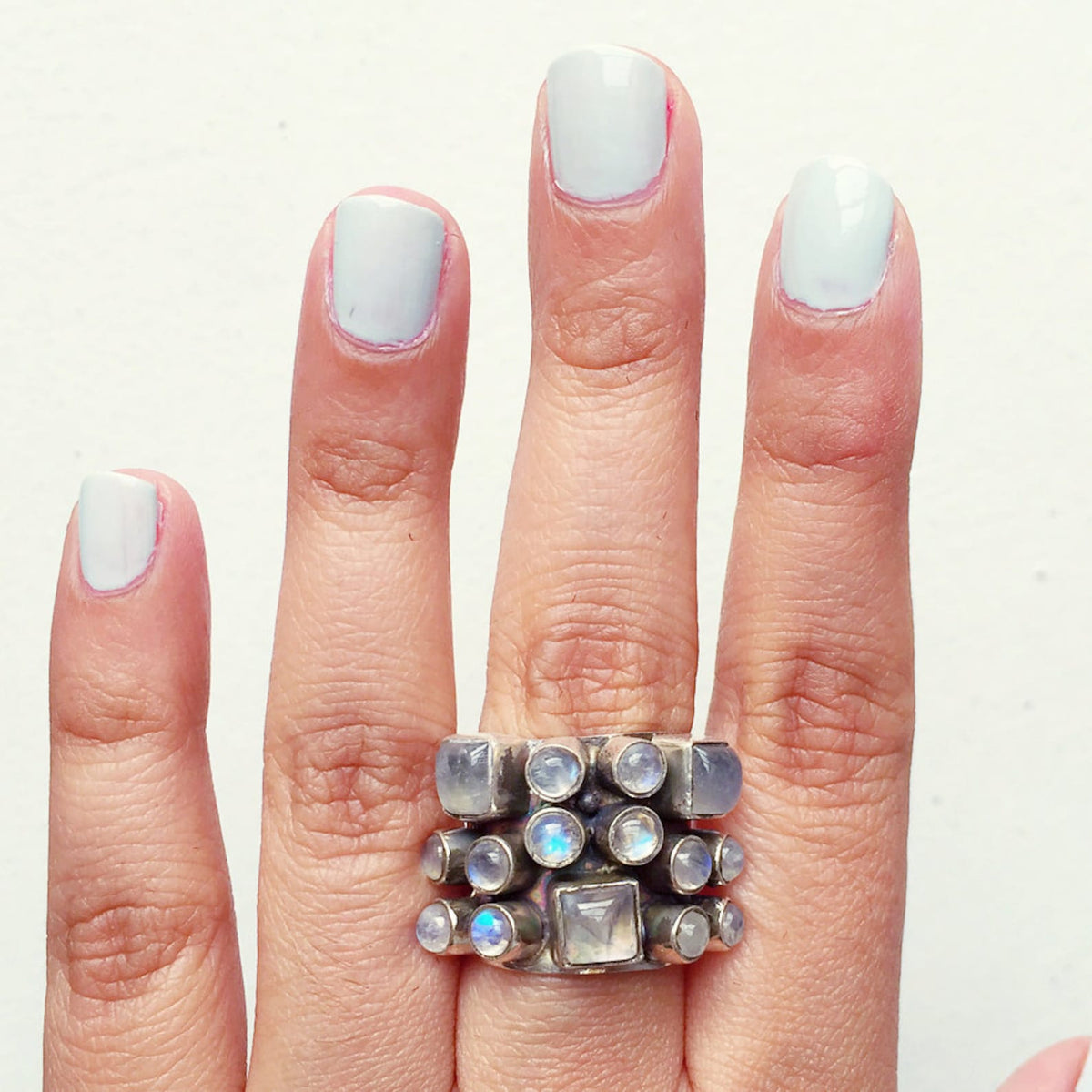 Gemstone Cluster Ring, Silver Cuff Ring