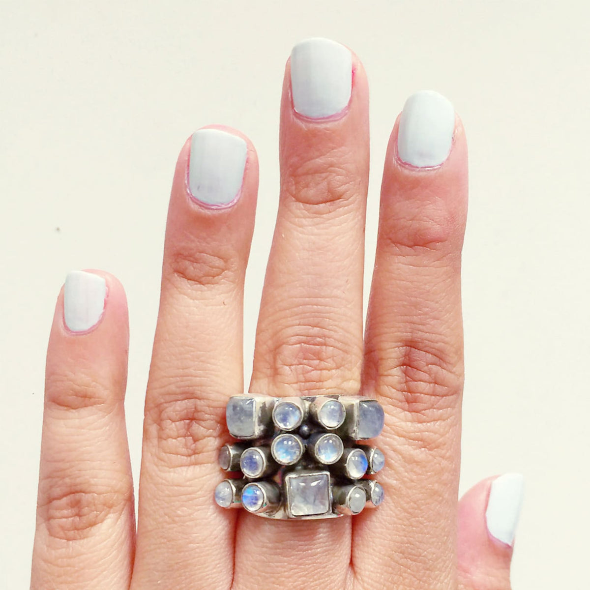 Gemstone Cluster Ring, Silver Cuff Ring