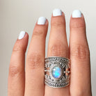 Rainbow Moonstone Ring, Cocktail Ring in Sterling Silver