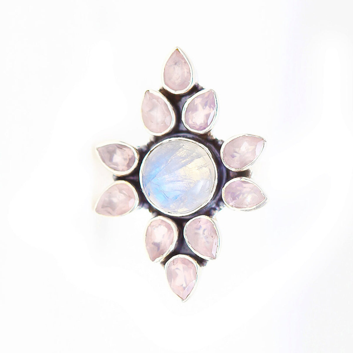 Rose Quartz - Moonstone Ring, Statement Jewelry