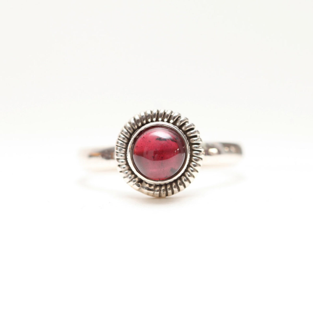 Round Garnet Ring, Red Gemstone Ring