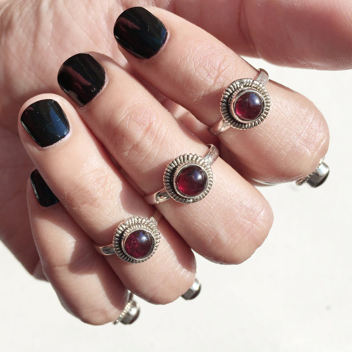 Round Garnet Ring, Red Gemstone Ring