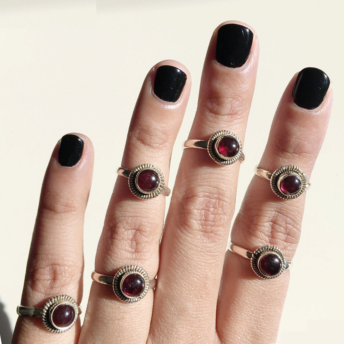 Round Garnet Ring, Red Gemstone Ring