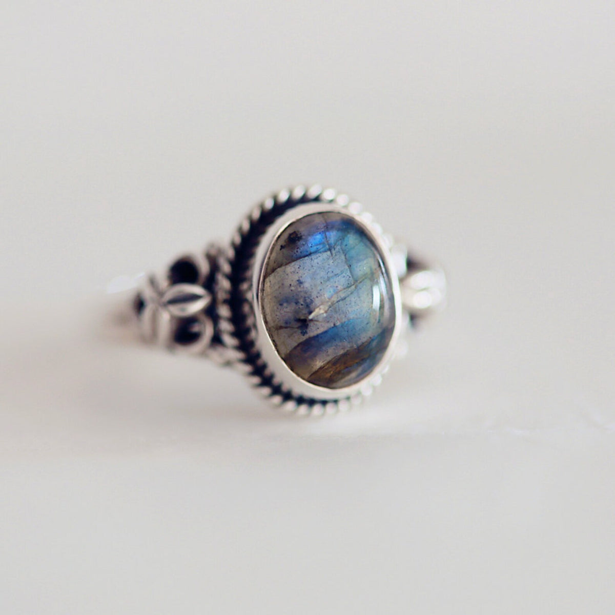 Oval Labradorite and Silver Bohemian Ring