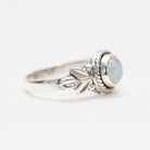 Round Moonstone Ring, Silver Leaf Ring