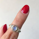 Round Moonstone Ring, Silver Leaf Ring