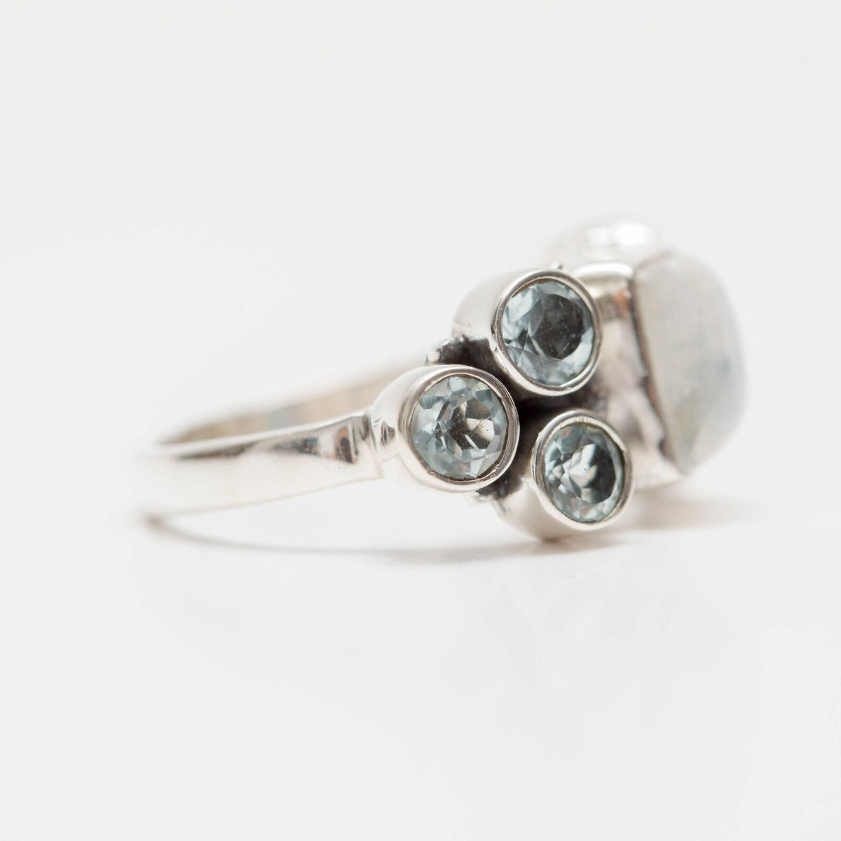 Blue Topaz - Square Moonstone Ring