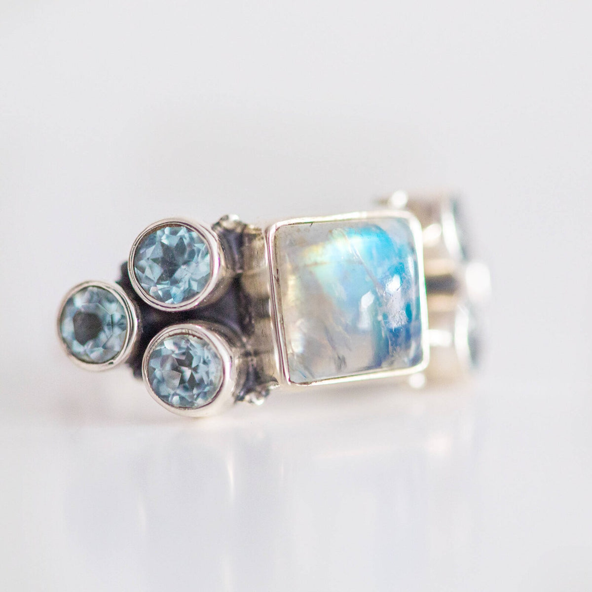Blue Topaz - Square Moonstone Ring