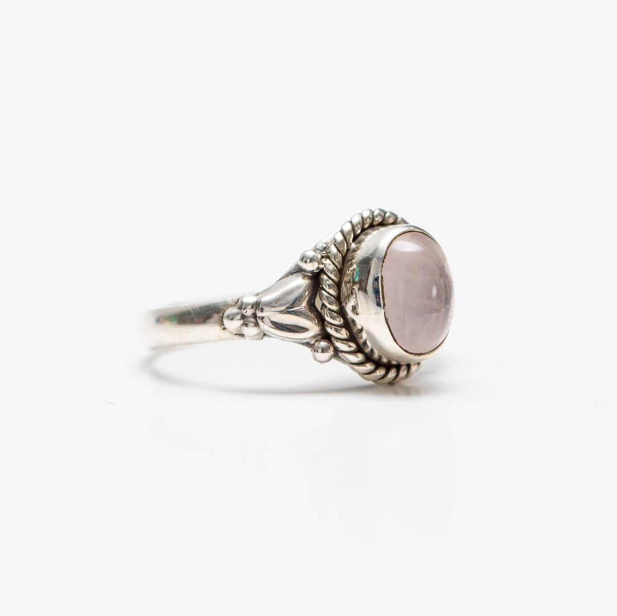 Silver Rose Quartz Ring, Pink Gemstone Ring