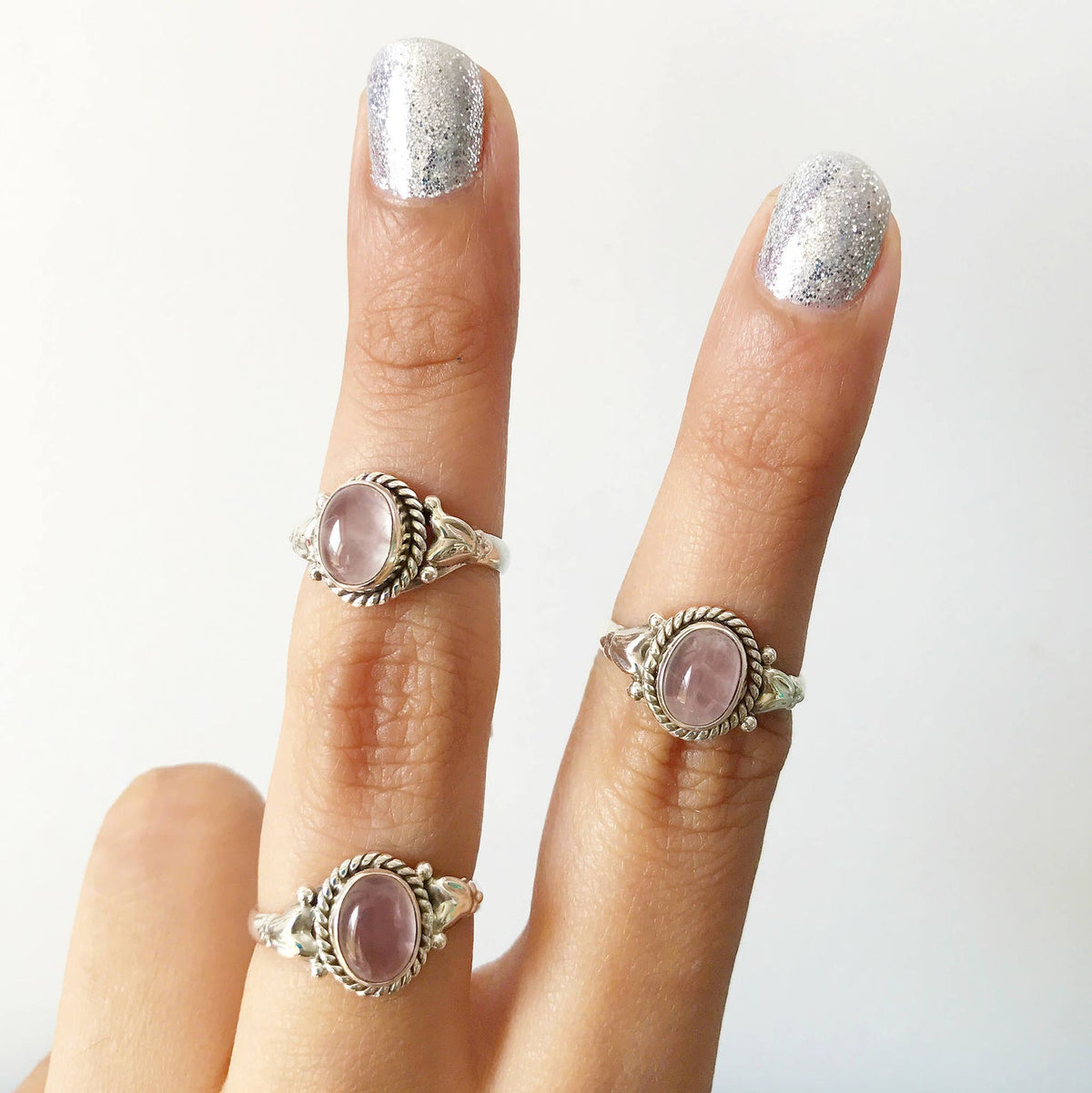 Silver Rose Quartz Ring, Pink Gemstone Ring