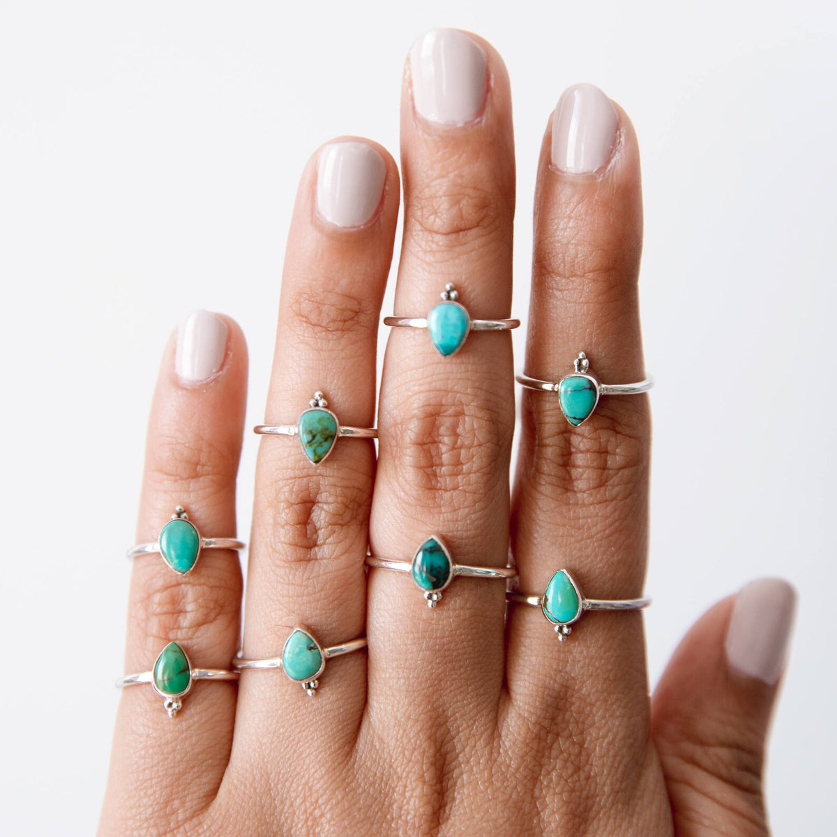 Pear Turquoise Ring, Dainty Stacking Ring, Forget Me Not Ring