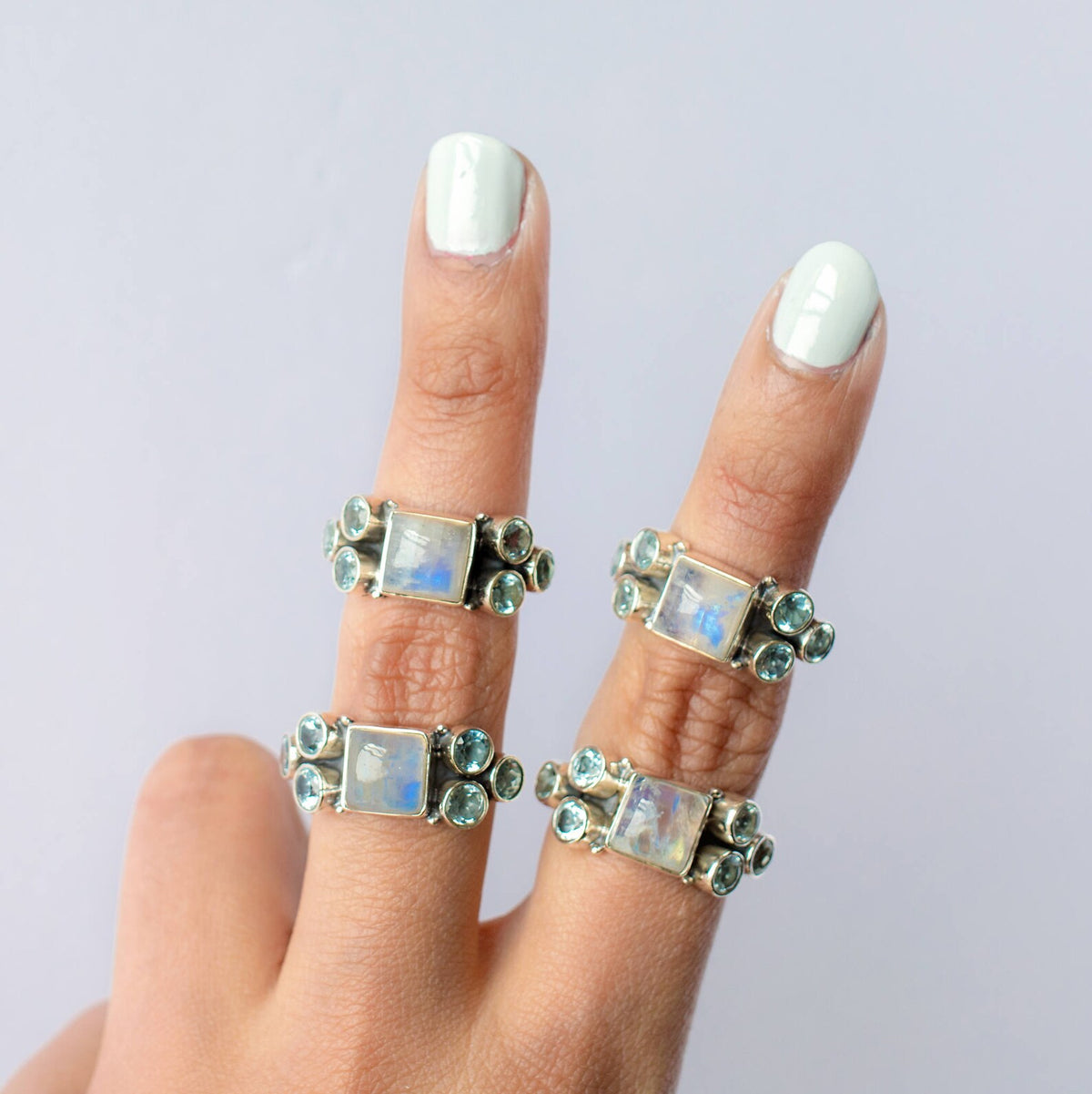 Blue Topaz - Square Moonstone Ring