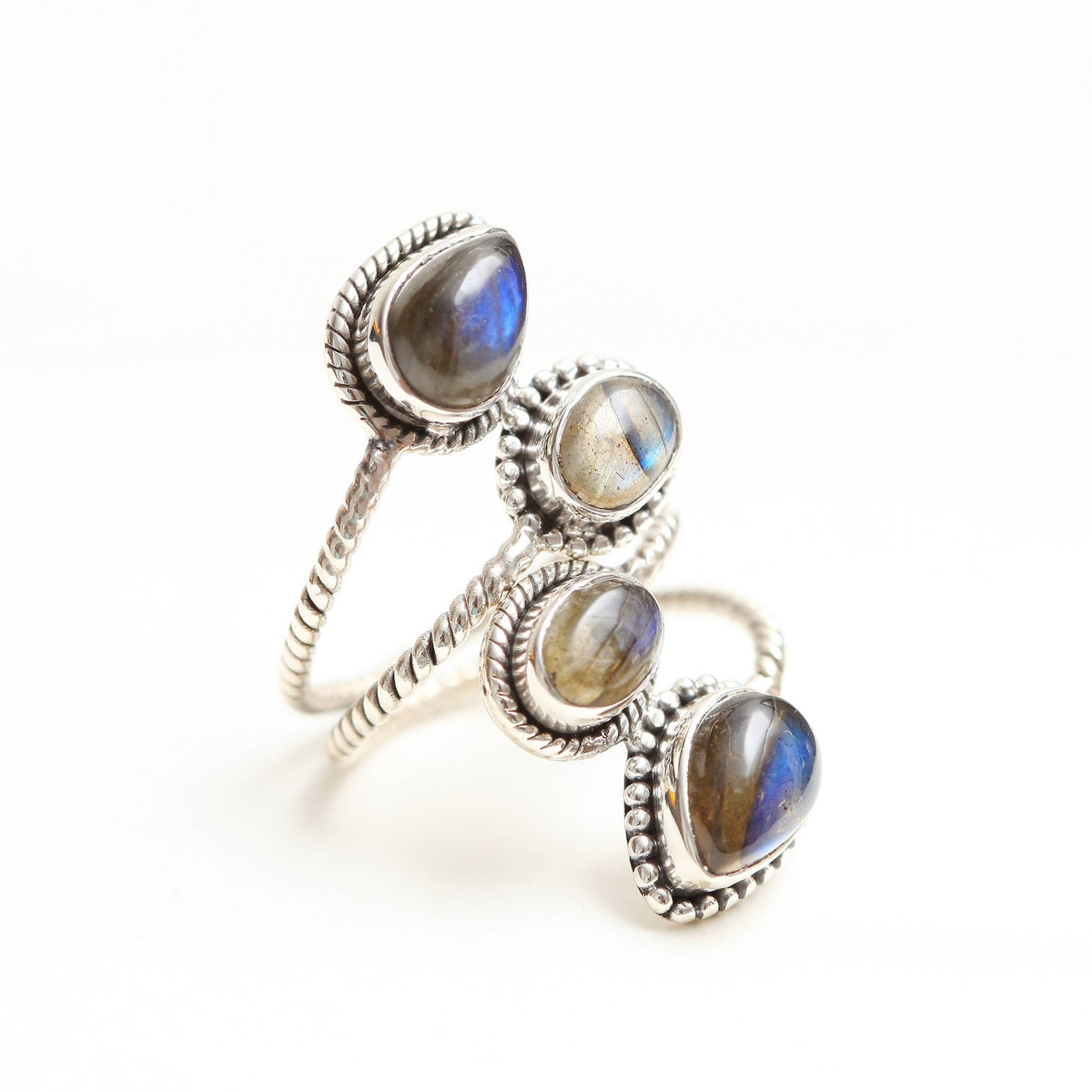 Braided Silver Ring, Labradorite Rings