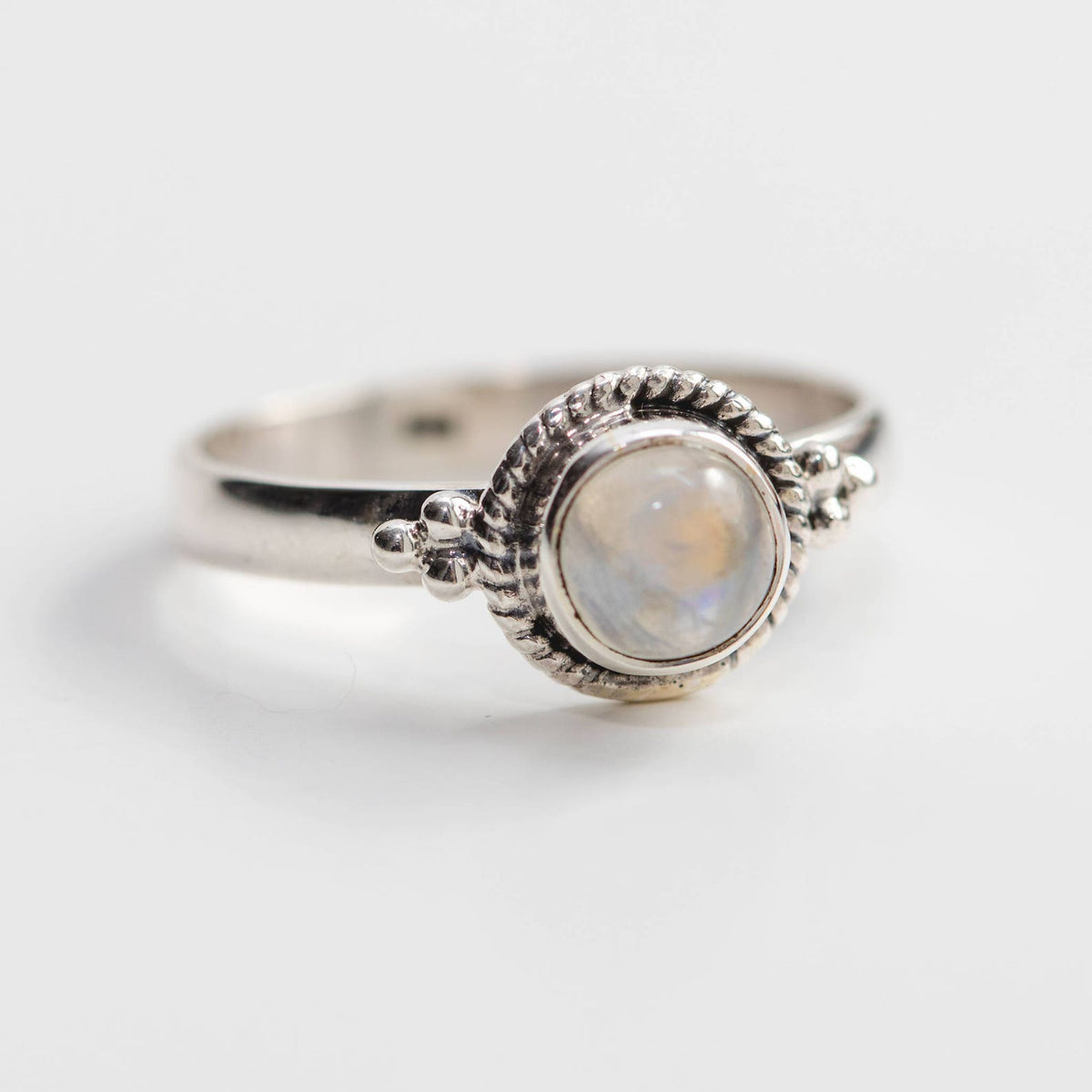 Round Moonstone Ring, Silver Stacking Ring