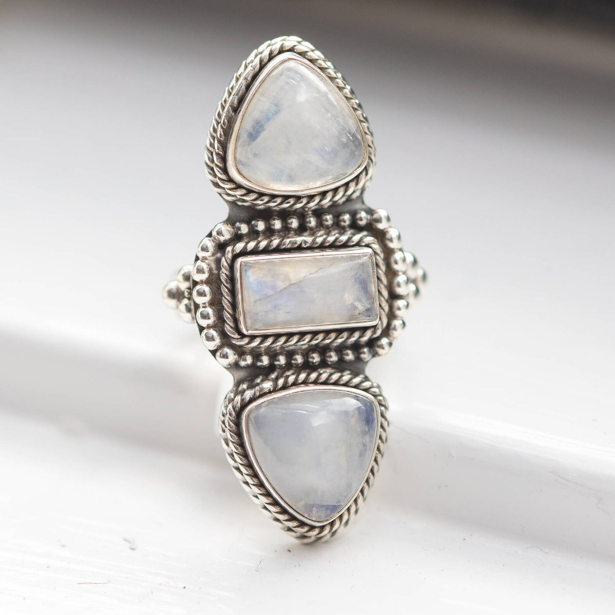 Boho Statement Ring, Moonstone Ring - Sterling Silver