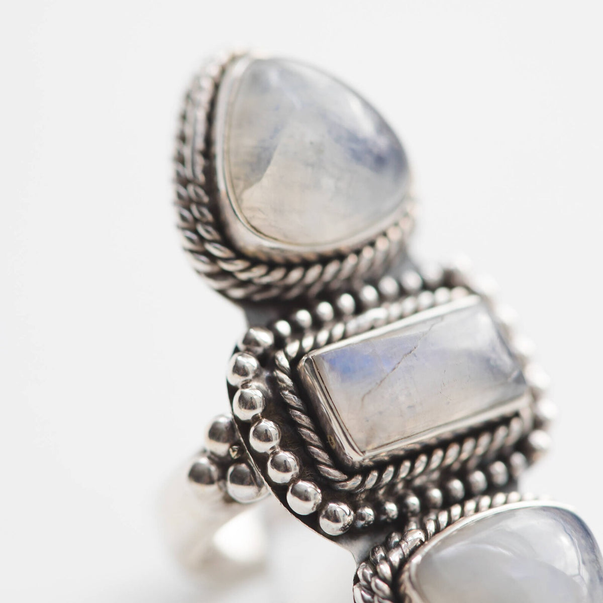 Boho Statement Ring, Moonstone Ring - Sterling Silver