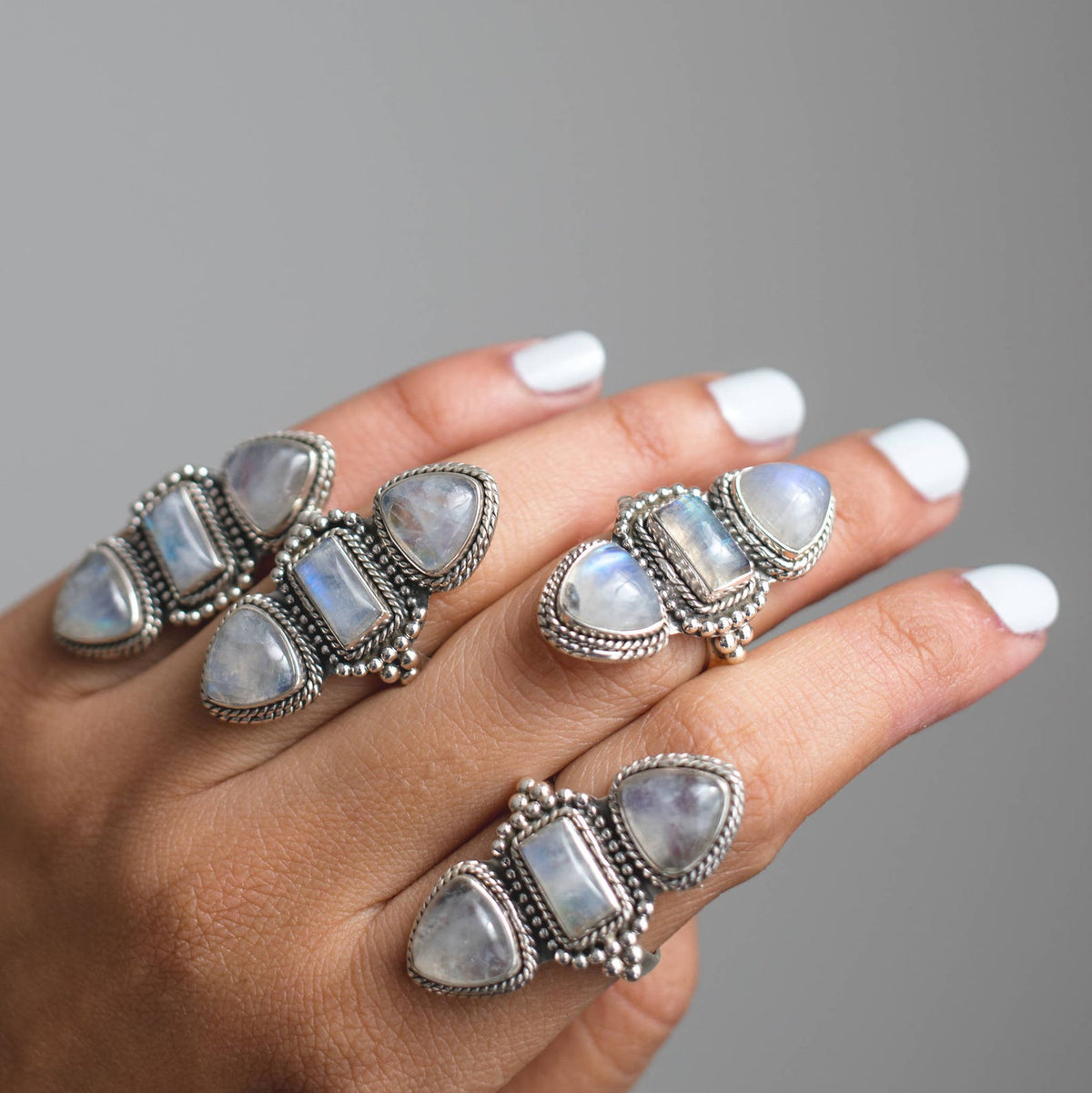 Boho Statement Ring, Moonstone Ring - Sterling Silver