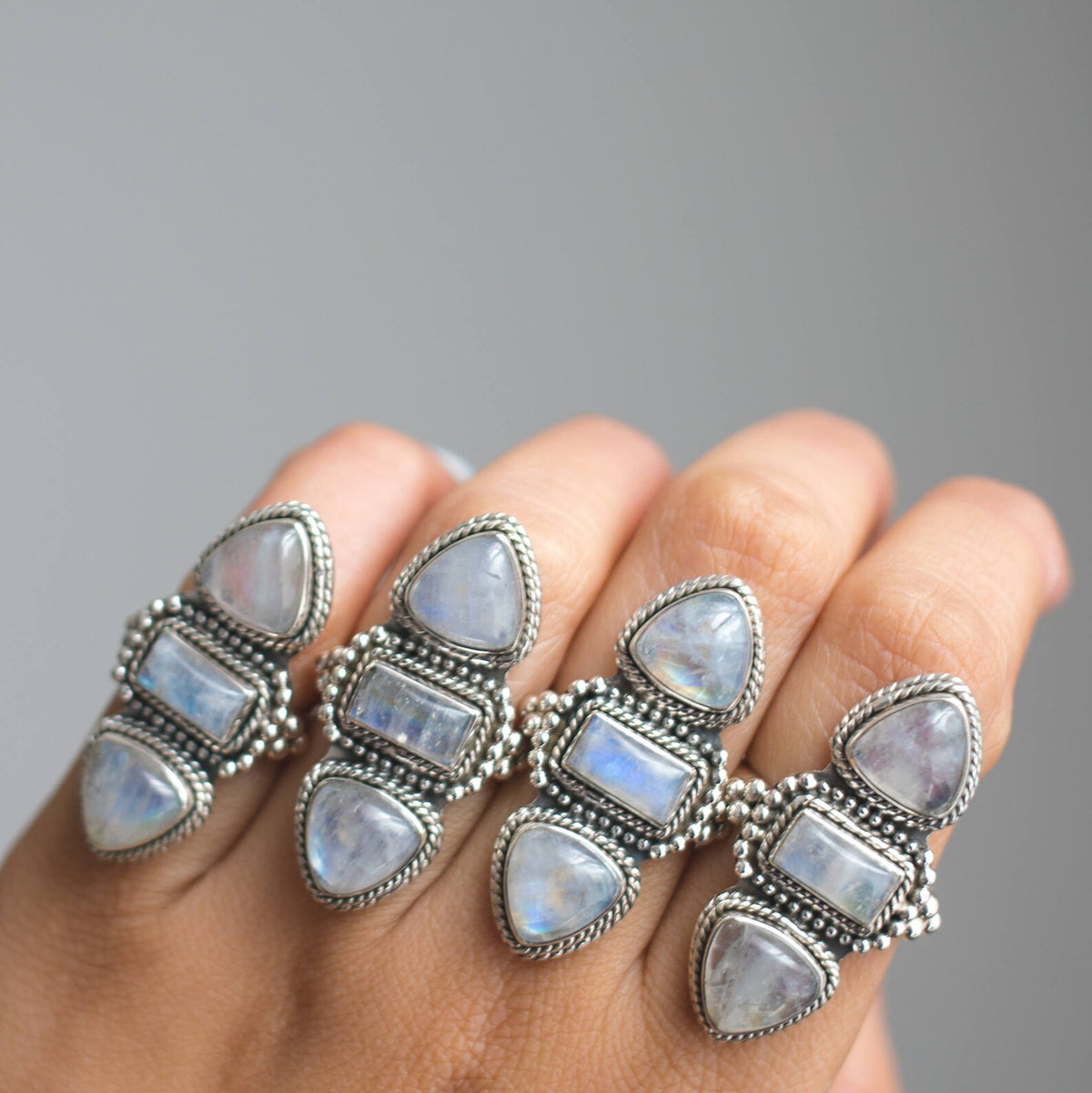 Boho Statement Ring, Moonstone Ring - Sterling Silver
