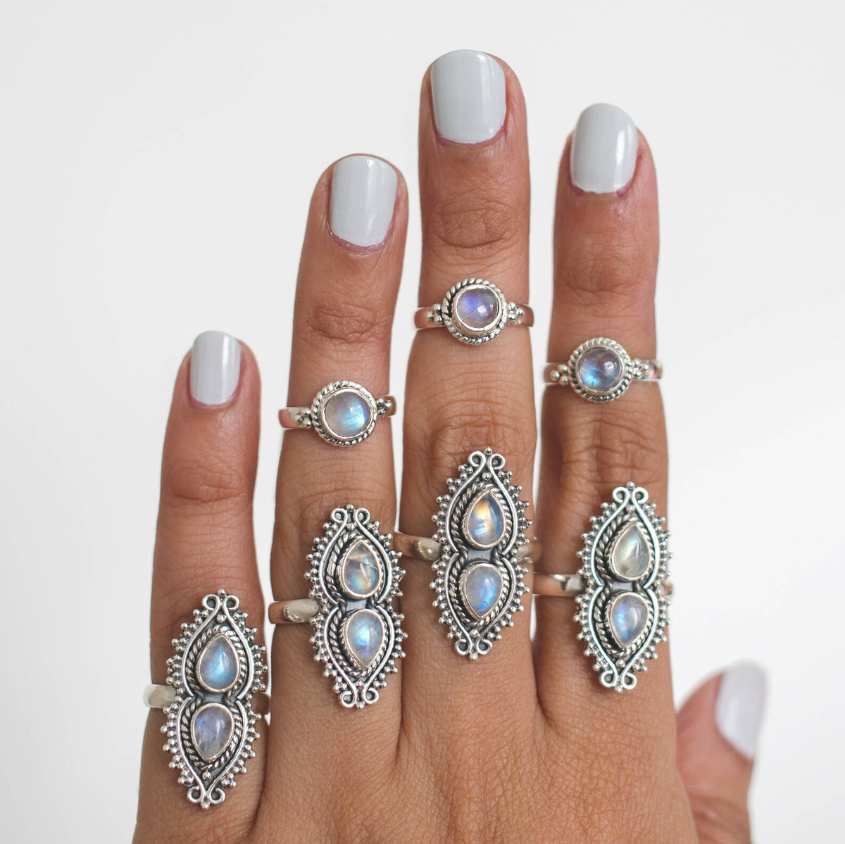 Two Moonstone Ring, Unique Silver Ring
