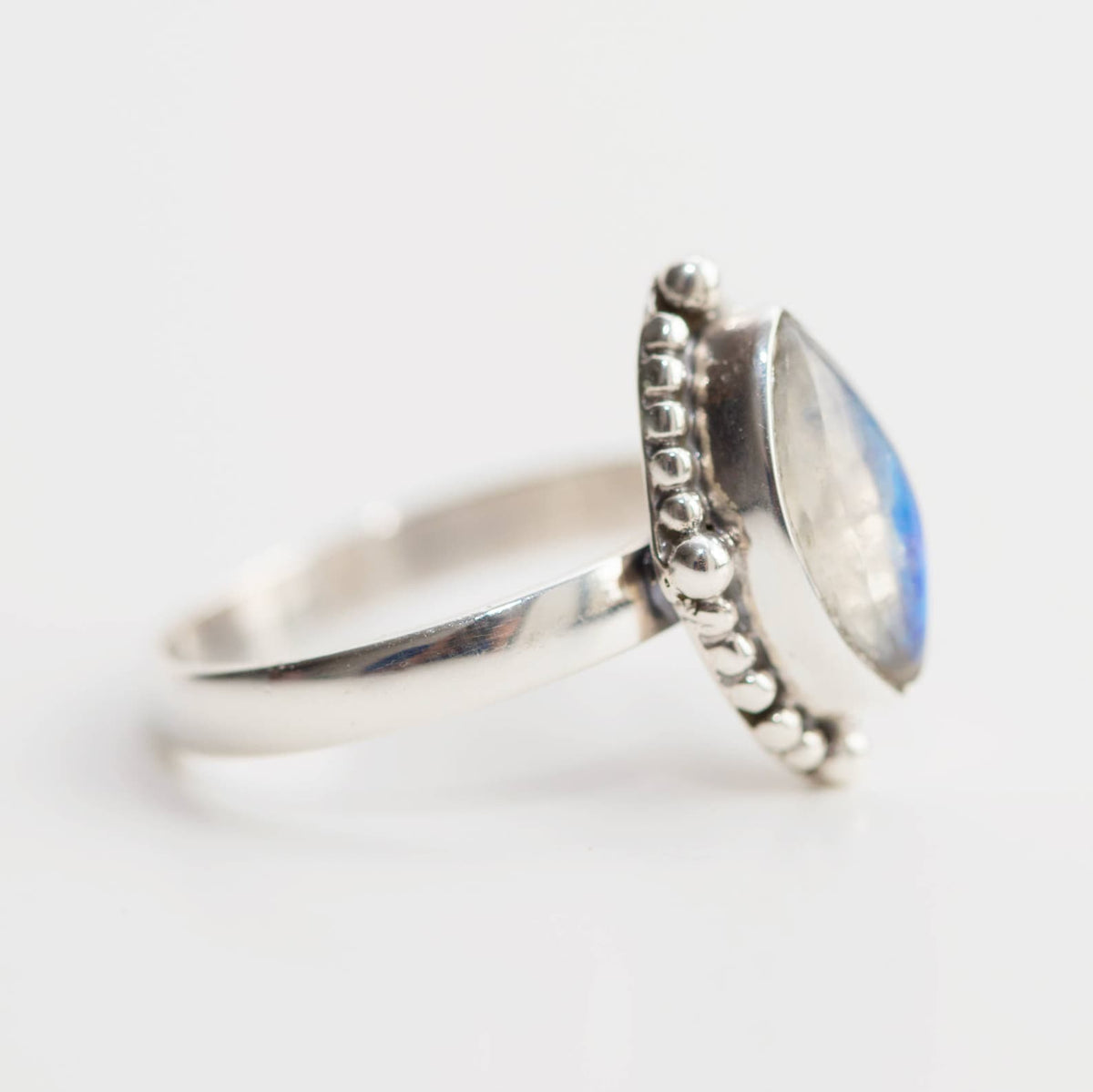 Navette Moonstone Ring, Silver Statement Ring