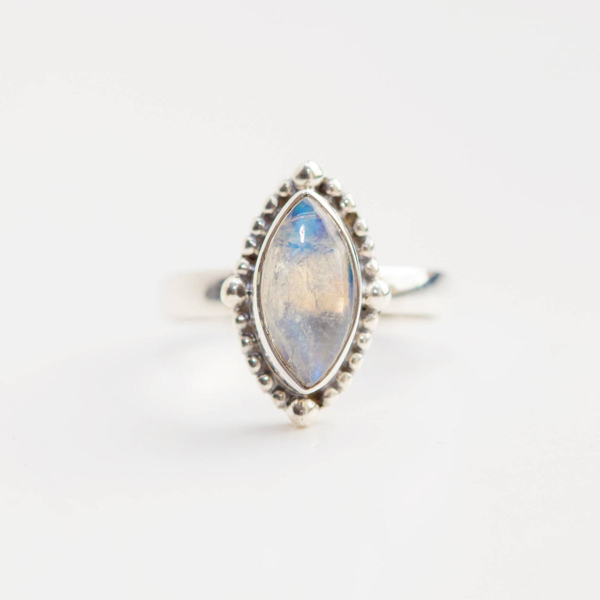 Navette Moonstone Ring, Silver Statement Ring
