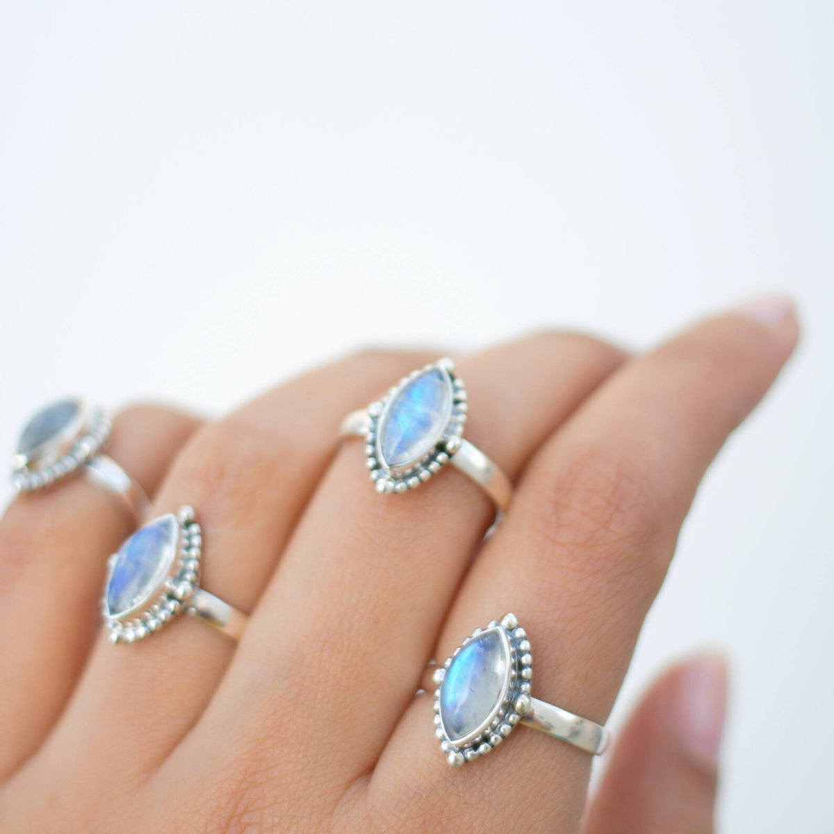 Navette Moonstone Ring, Silver Statement Ring