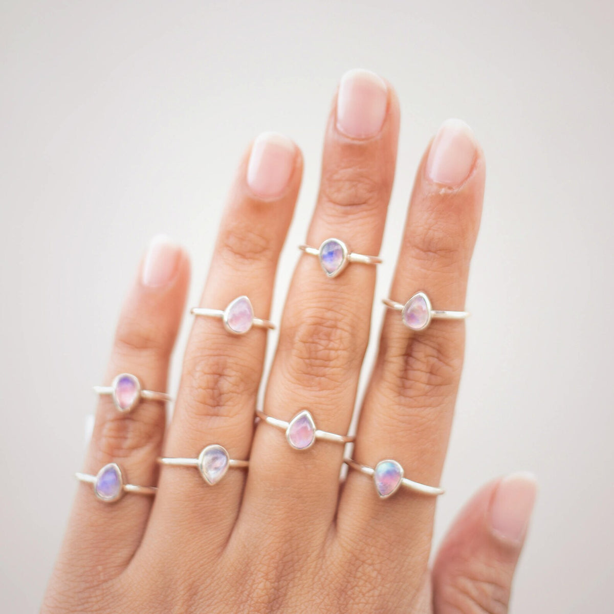 Pink Moonstone Ring, Minimalist Silver Ring