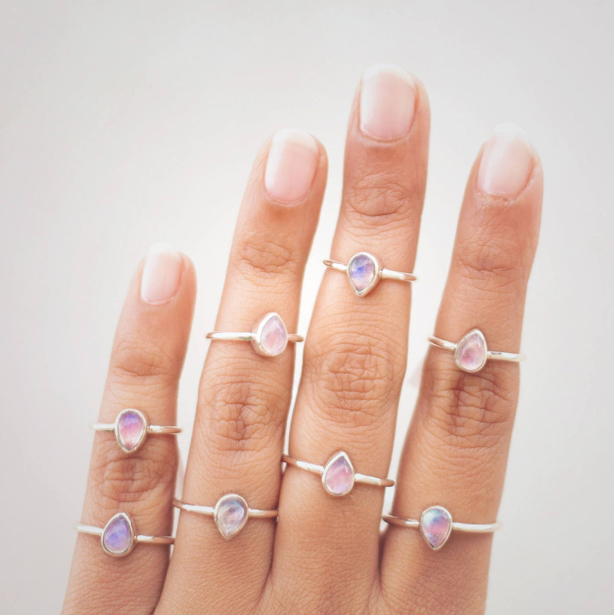 Pink Moonstone Ring, Minimalist Silver Ring