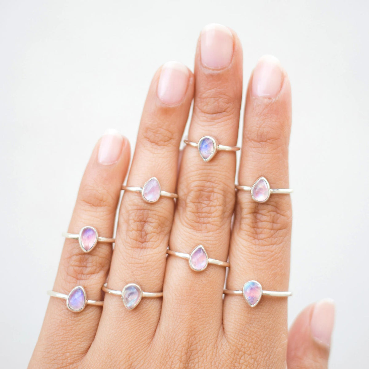 Pink Moonstone Ring, Minimalist Silver Ring