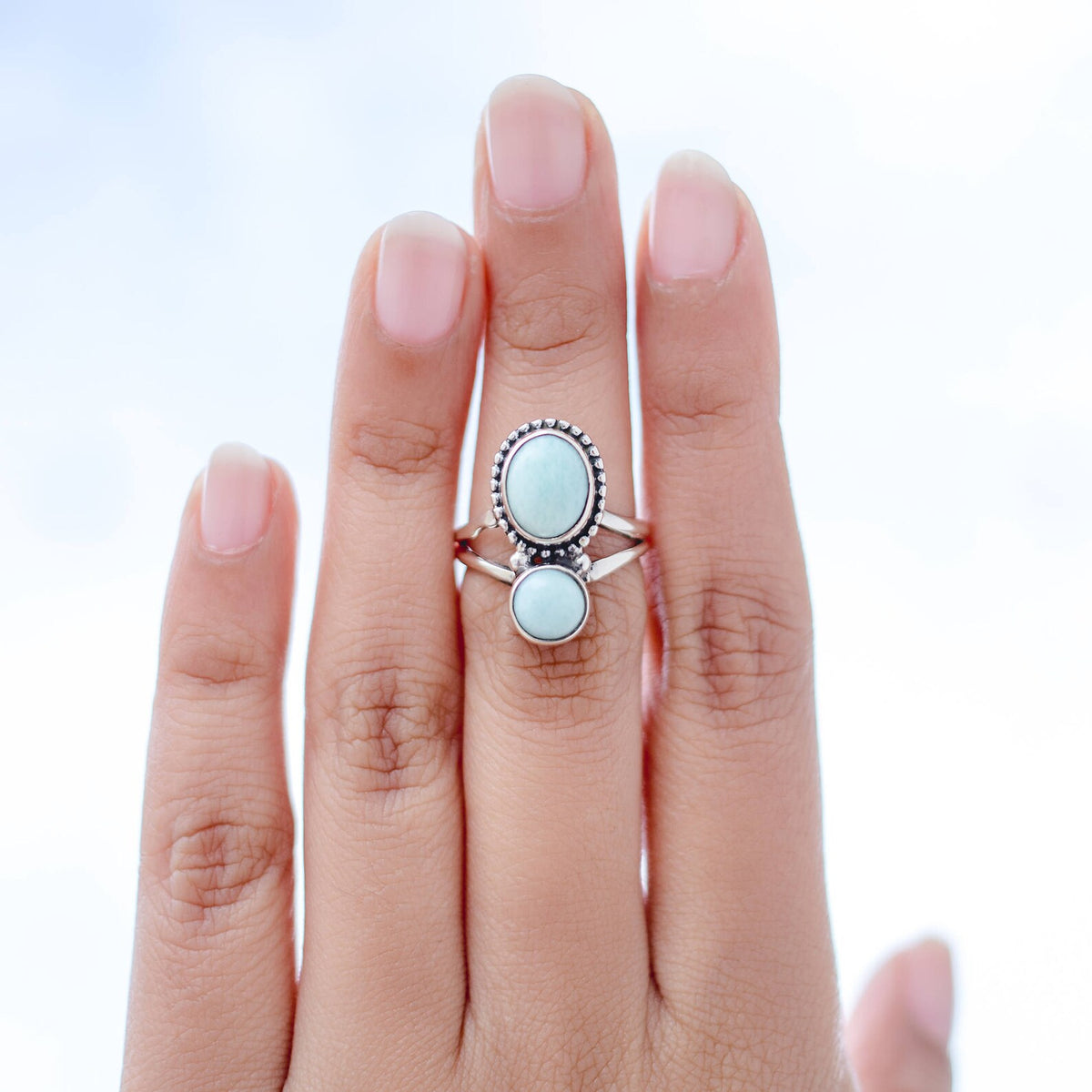 Larimar Silver Ring, Boho Statement Ring