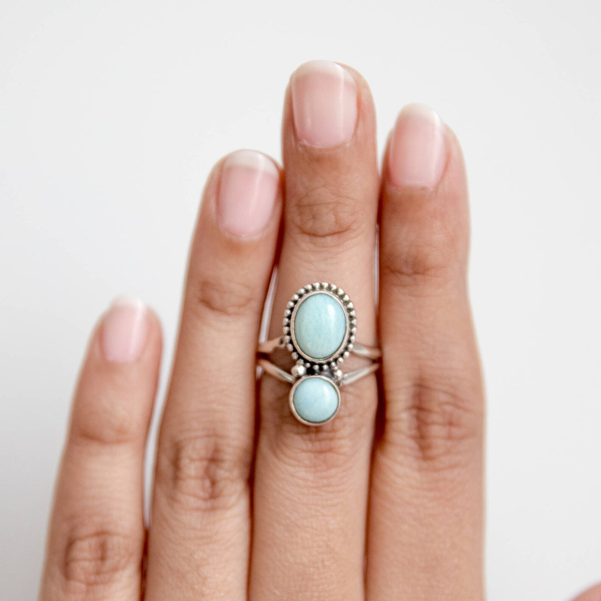 Larimar Silver Ring, Boho Statement Ring