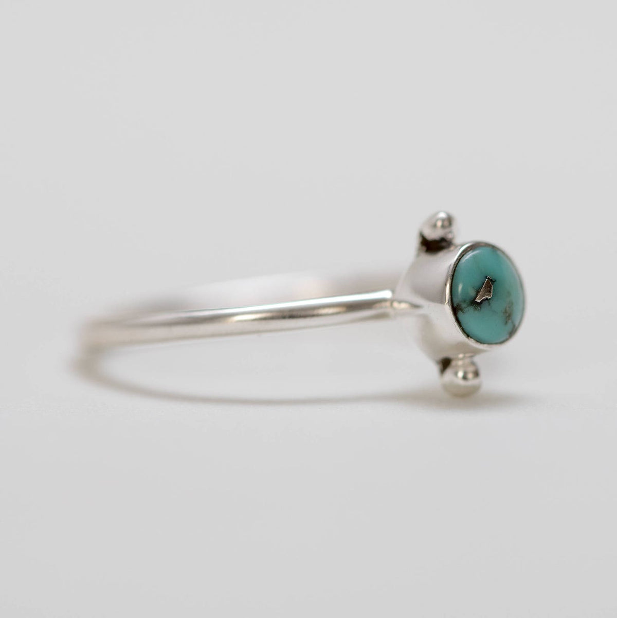 Round Turquoise Ring, Silver Dot Ring