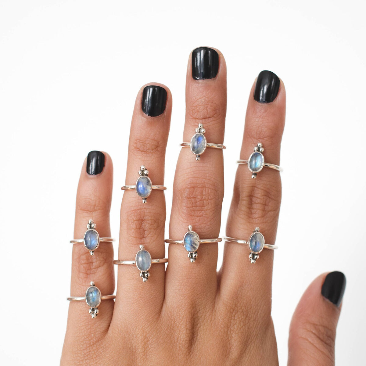 Oval Moonstone Ring, Boho Stack Rings
