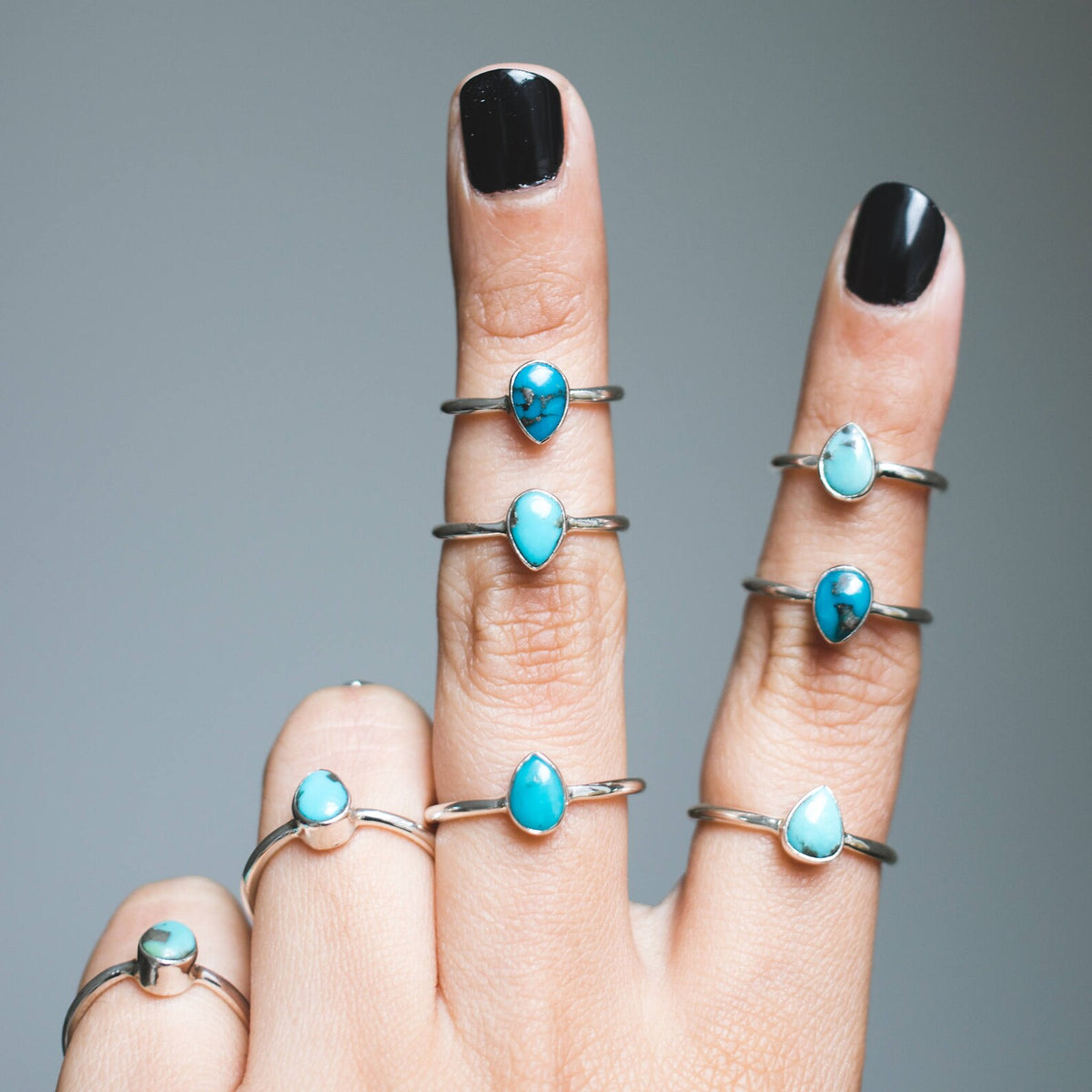 Dainty Turquoise Ring, Tiny Gemstone Ring, Delicate Silver Ring