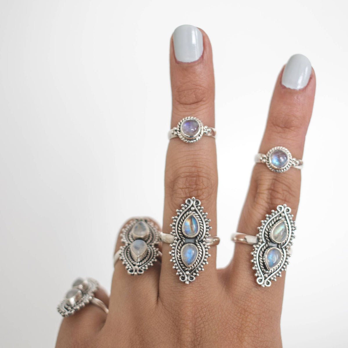 Round Moonstone Ring, Silver Stacking Ring