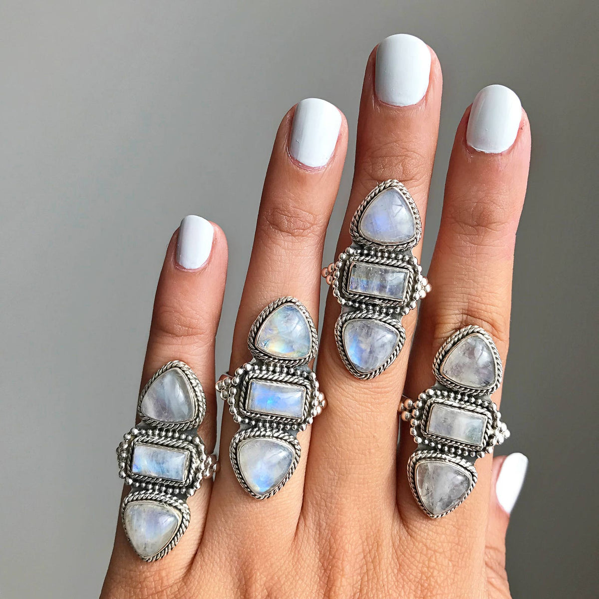 Boho Statement Ring, Moonstone Ring - Sterling Silver