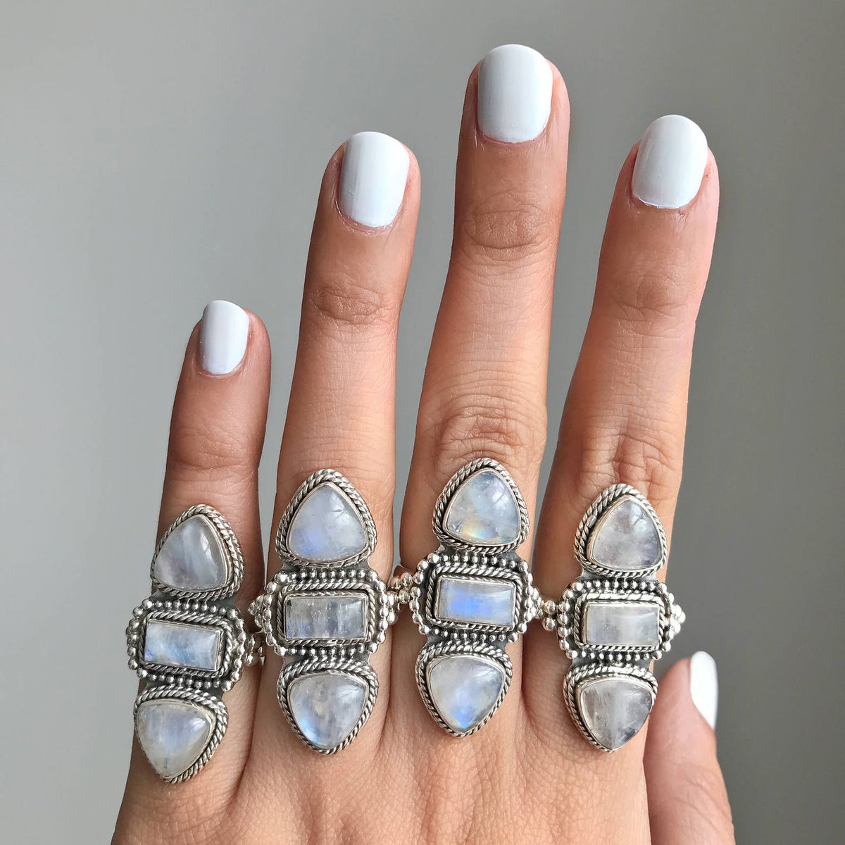 Boho Statement Ring, Moonstone Ring - Sterling Silver