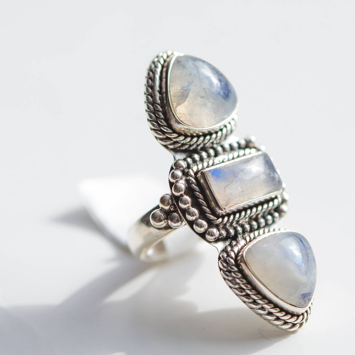 Boho Statement Ring, Moonstone Ring - Sterling Silver