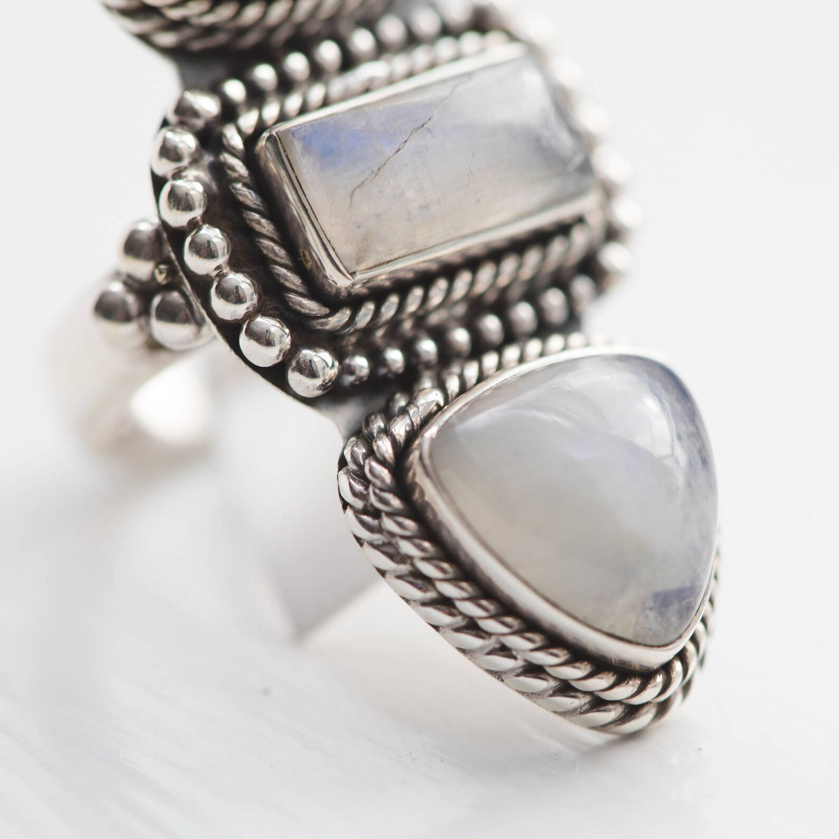 Boho Statement Ring, Moonstone Ring - Sterling Silver