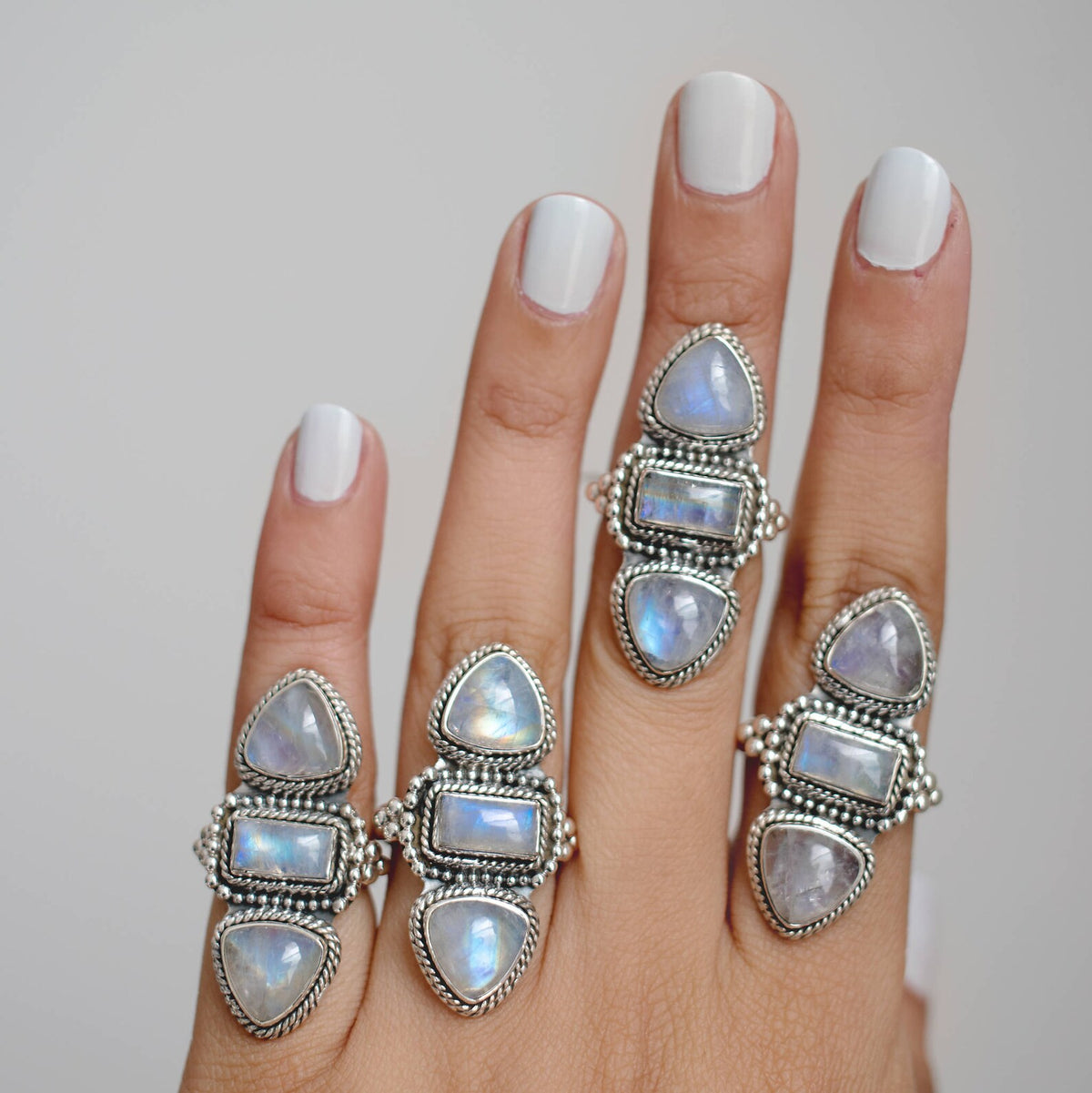 Boho Statement Ring, Moonstone Ring - Sterling Silver