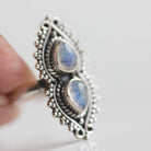 Two Moonstone Ring, Unique Silver Ring